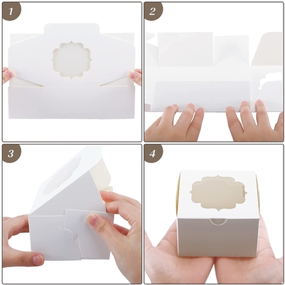 Fenêtre faite sur commande blanche de boîte de gâteau de 4 pouces pour des fraises de chocolat de sucrerie de petits gâteaux