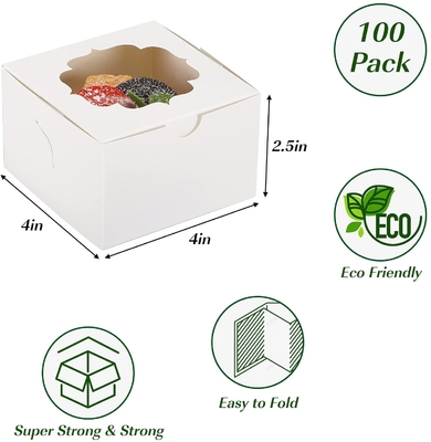 Fenêtre faite sur commande blanche de boîte de gâteau de 4 pouces pour des fraises de chocolat de sucrerie de petits gâteaux
