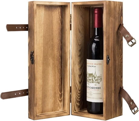 Boîte en bois à vin de cadeau simple en bois de bouteille de Brown de cru avec les courroies en similicuir