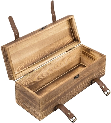 Boîte en bois à vin de cadeau simple en bois de bouteille de Brown de cru avec les courroies en similicuir