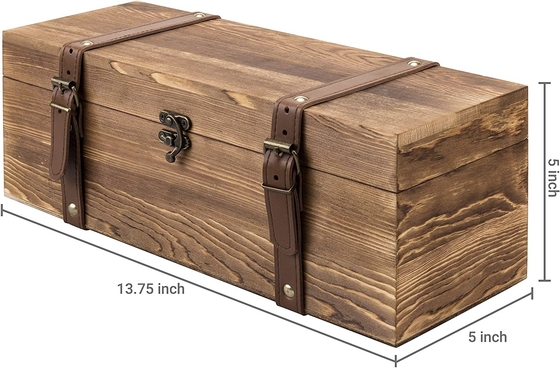 Boîte en bois à vin de cadeau simple en bois de bouteille de Brown de cru avec les courroies en similicuir