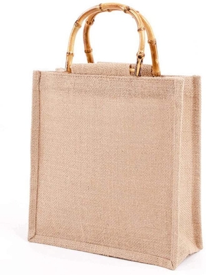 La boucle en bambou portative de sac à provisions de jute de toile de jute manipule Tote Grocery Bags réutilisable pour des femmes