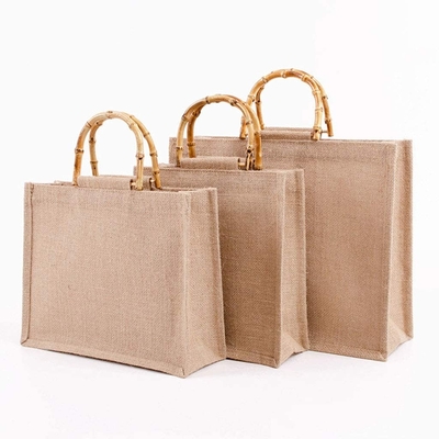 La boucle en bambou portative de sac à provisions de jute de toile de jute manipule Tote Grocery Bags réutilisable pour des femmes