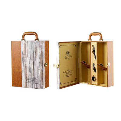 La boîte en cuir à vin de cadeau avec les accessoires et le vin place la bouteille de vin 750ml
