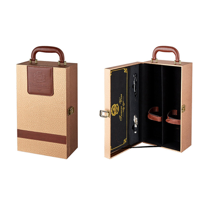 La boîte en cuir à vin de cadeau avec les accessoires et le vin place la bouteille de vin 750ml