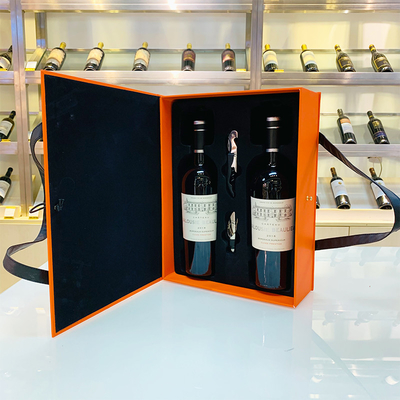 La valise en cuir faite sur commande a formé le boîte-cadeau de luxe d'emballage de vin rouge avec la poignée de transport
