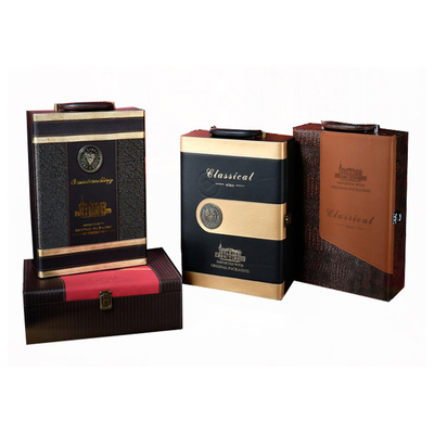 Boîte-cadeau noir de bouteille de vin de bouteille de la sublimation 2 de cuir d'or de blanc avec des accessoires