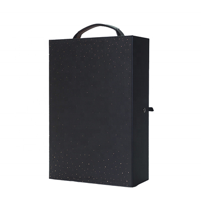 Emballage en cuir de emballage de luxe de boîte à vin du boîte-cadeau 2-Bottle de carton d'unité centrale avec la poignée