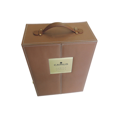 Boîte de luxe d'emballage de vin de carton avec la boîte de présentation en cuir en verre de vin de poignée