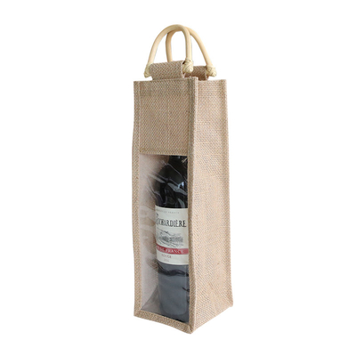 On met la toile de jute en bouteille Tote Bag Recyclable Beer Festival de vin avec la fenêtre de PVC