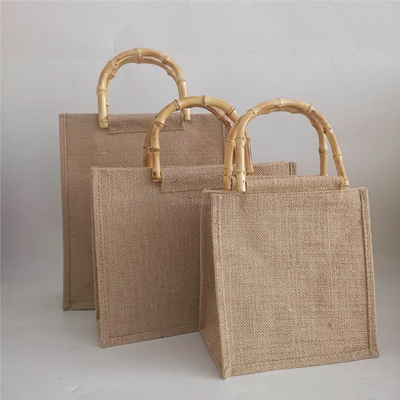 Poignée en bambou de achat réutilisable de Tote Bag Jute Tote Bag de toile de jute