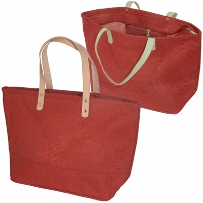 Grande toile de jute Tote Bag With Leather Handle de coton de ménage