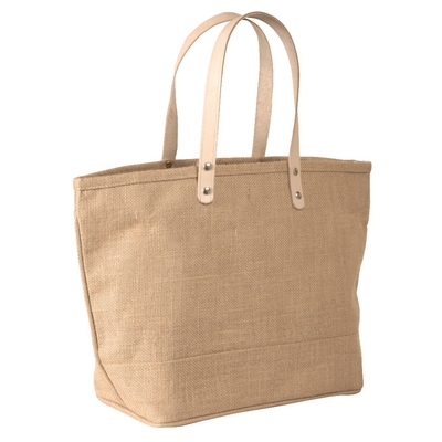 Grande toile de jute Tote Bag With Leather Handle de coton de ménage