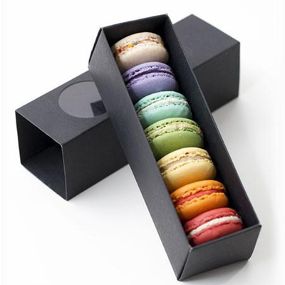 Boîtes de luxe noires de glisseur de Macaron de cadeau d'emballage de carton avec la fenêtre