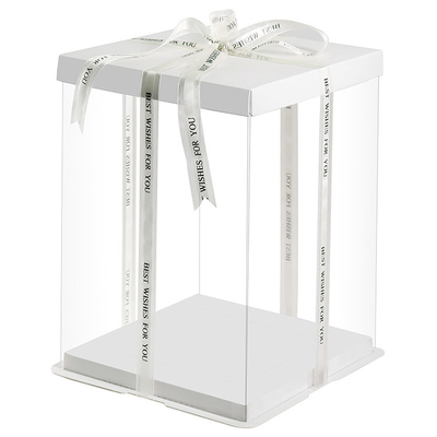 Boîte-cadeau transparent de fête d'anniversaire de gâteau de place claire blanche faite sur commande de luxe de boîte