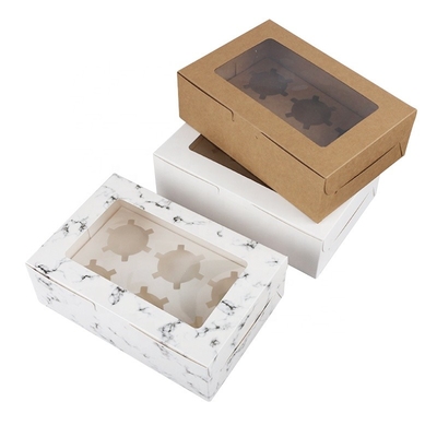 Boîte de gâteau faite sur commande de boulangerie Mini Muffin Cupcake Boxes 6 trous avec la fenêtre