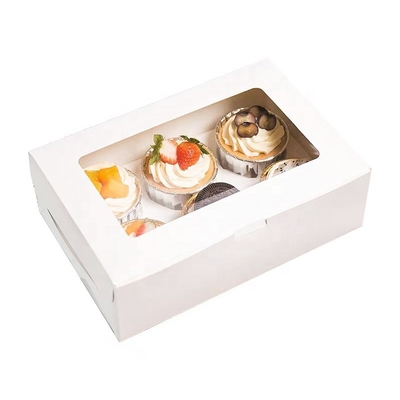Boîte de gâteau faite sur commande de boulangerie Mini Muffin Cupcake Boxes 6 trous avec la fenêtre