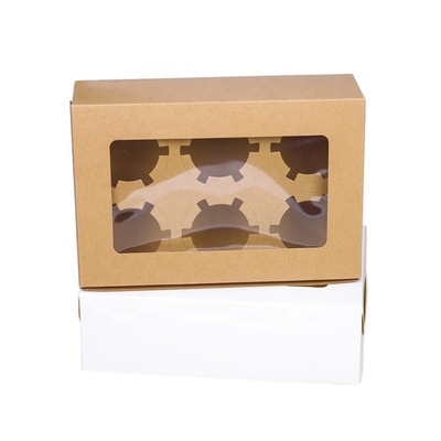 Boîte de gâteau faite sur commande de boulangerie Mini Muffin Cupcake Boxes 6 trous avec la fenêtre