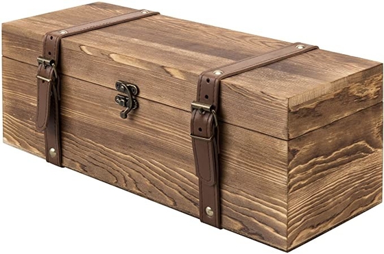 Bon prix Boîte en bois à vin de cadeau simple en bois de bouteille de Brown de cru avec les courroies en similicuir en ligne