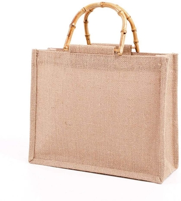 Bon prix La boucle en bambou portative de sac à provisions de jute de toile de jute manipule Tote Grocery Bags réutilisable pour des femmes en ligne