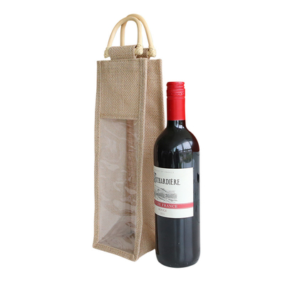 Bon prix On met la toile de jute en bouteille Tote Bag Recyclable Beer Festival de vin avec la fenêtre de PVC en ligne
