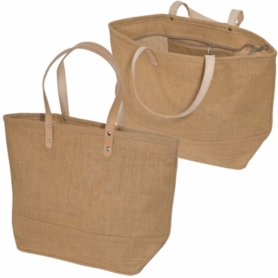 Bon prix Grande toile de jute Tote Bag With Leather Handle de coton de ménage en ligne