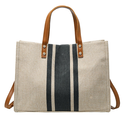 Bon prix Toile de toile faite sur commande Tote Bag With Pocket de coton de poignée en cuir vide en ligne