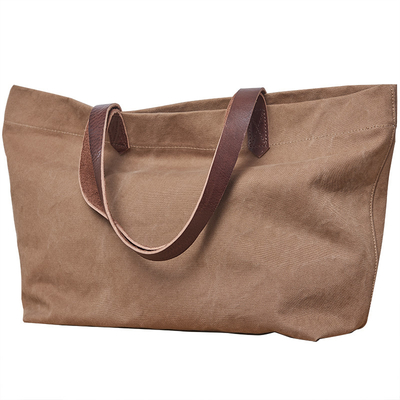 Bon prix Toile en cuir Tote Bag Leather Handle Foldable Tote Bag d'épaule en ligne