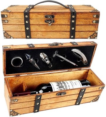Bon prix Le similicuir en bois gravant en refief de boîte à vin attache la boîte en bois faite main en verre de vin en ligne